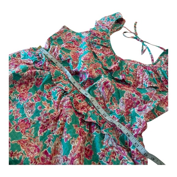 J. Crew ** Pink Green Swiss Dot Printed Ruffle Collar Midi Dress with Tie Back - Picture 7 of 14